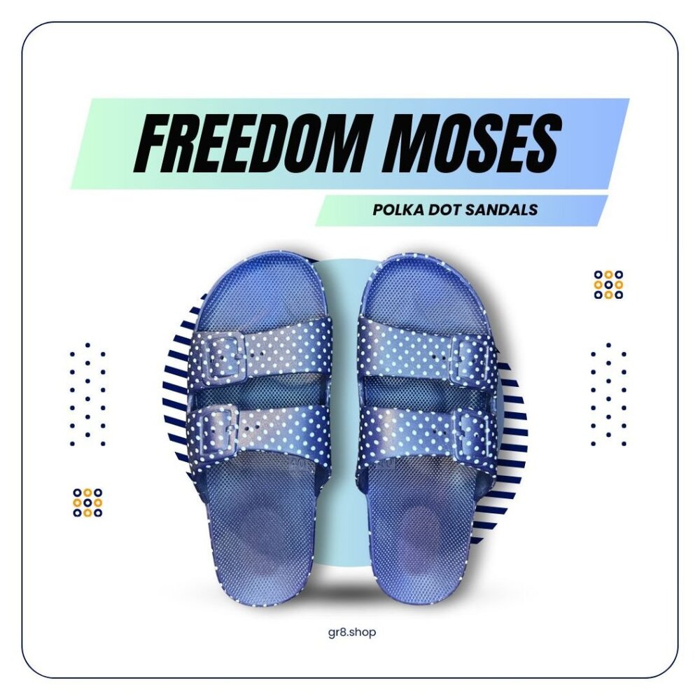 Freedom Moses Polka Dot Double Strap Sandals Blue Size 8.5-9 Comfortable & Trend
